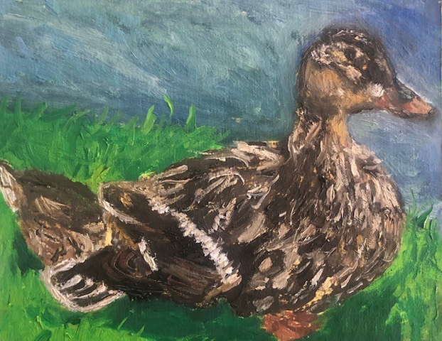 Custom Oil Painting - Mama Duck